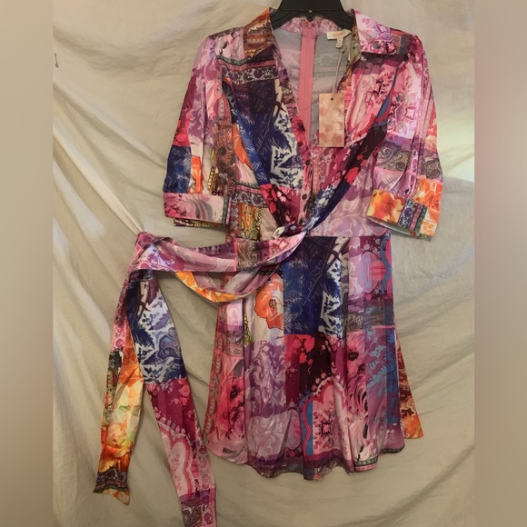 Dresses & Skirts - ✨⚡️💥UP PEACH WAVELENGTH SHORT SLEEVE MINI DRESS PRINT Graphic-print Silk Mini